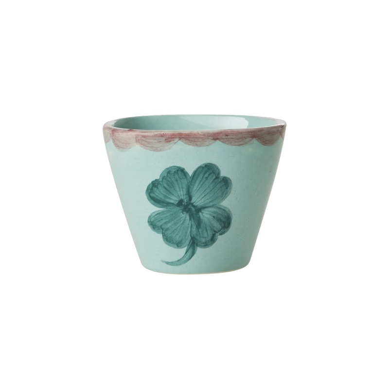 Ceramic Oval Espresso Cup with Hand Painted Good Luck Clover - 2.4 oz - BIG FRENCHIES