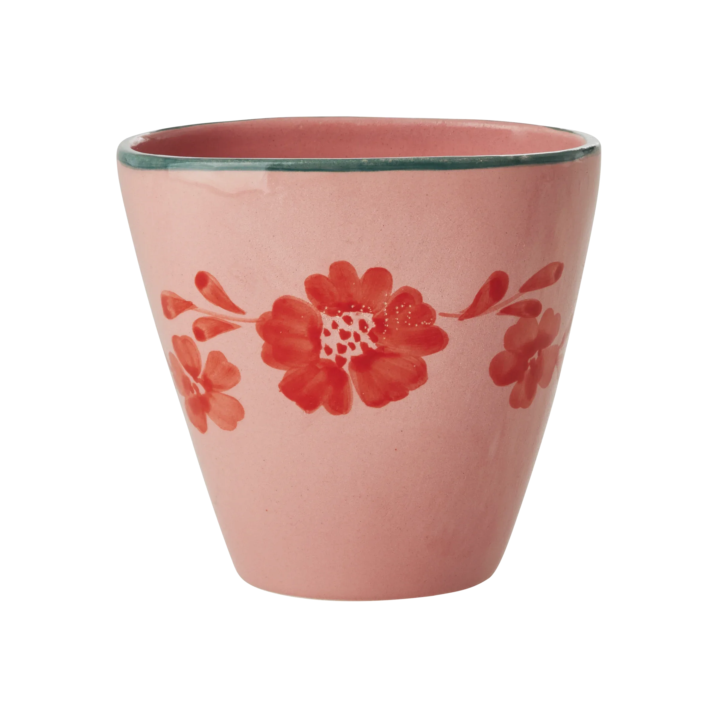 Ceramic Oval Cup with Hand Painted Orange Flower Vine - 10.1 oz - BIG FRENCHIES