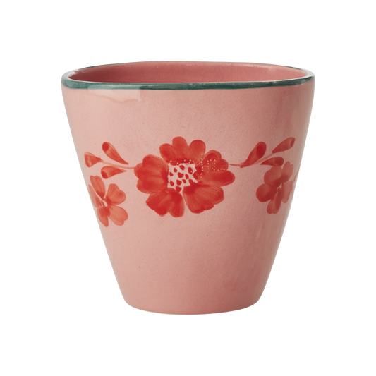 Ceramic Oval Cup with Hand Painted Orange Flower Vine - 10.1 oz - BIG FRENCHIES