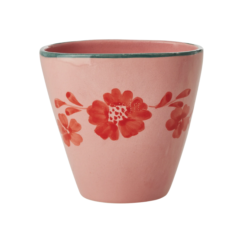Ceramic Oval Cup with Hand Painted Orange Flower Vine - 10.1 oz - BIG FRENCHIES