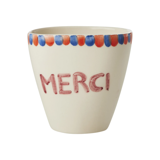 Ceramic Oval Cup with Hand Painted Merci - 10.1 oz - BIG FRENCHIES