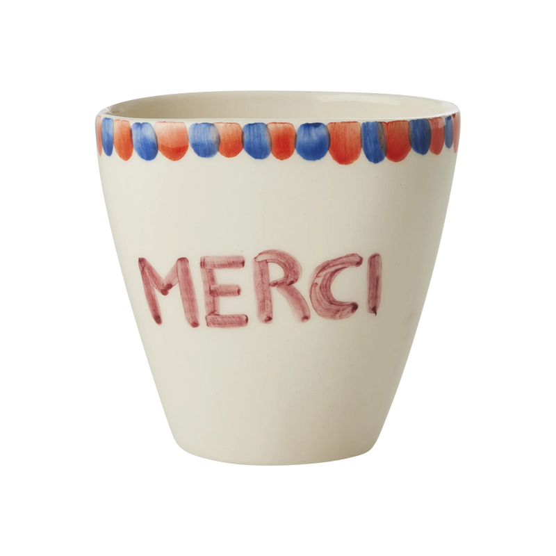Ceramic Oval Cup with Hand Painted Merci - 10.1 oz - BIG FRENCHIES