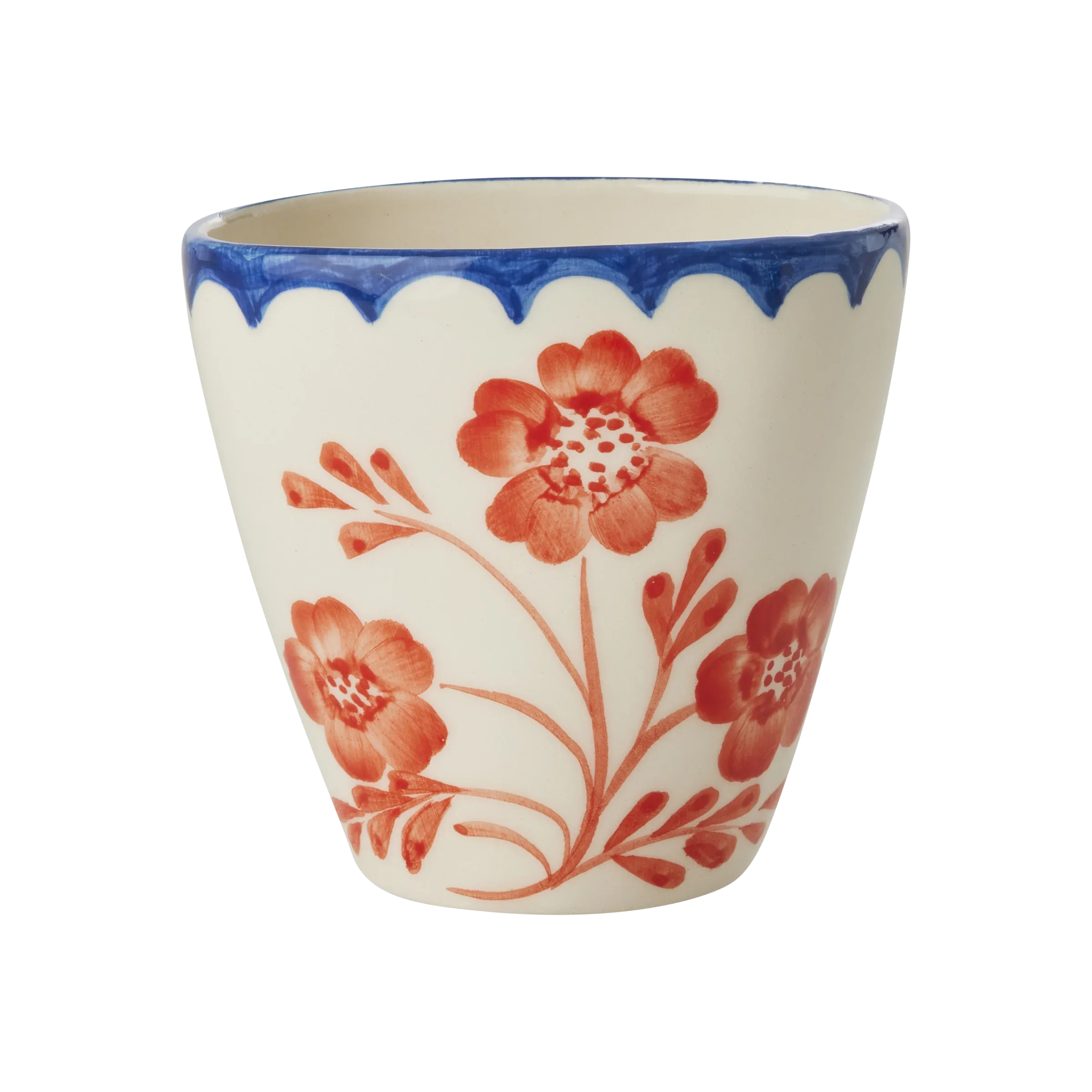 Ceramic Oval Cup with Hand Painted Vintage Flowers - 10.1 oz - BIG FRENCHIES