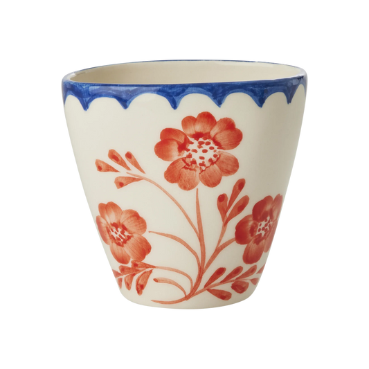 Ceramic Oval Cup with Hand Painted Vintage Flowers - 10.1 oz - BIG FRENCHIES