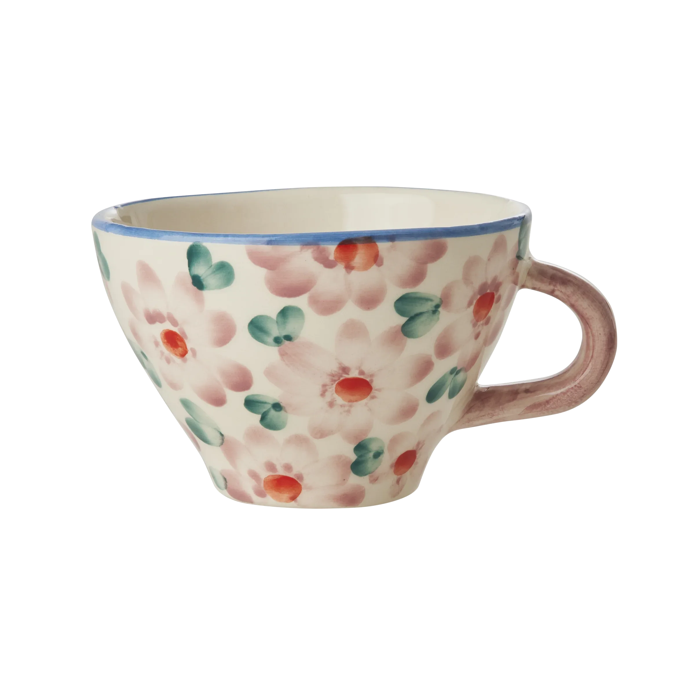Ceramic Tea Cup with Hand Painted Flowers - Pink - 5.0 oz - BIG FRENCHIES
