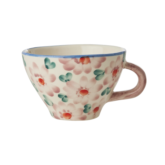 Ceramic Tea Cup with Hand Painted Flowers - Pink - 5.0 oz - BIG FRENCHIES