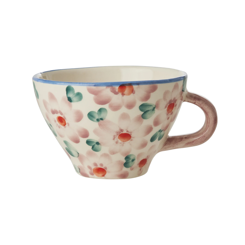 Ceramic Tea Cup with Hand Painted Flowers - Pink - 5.0 oz - BIG FRENCHIES