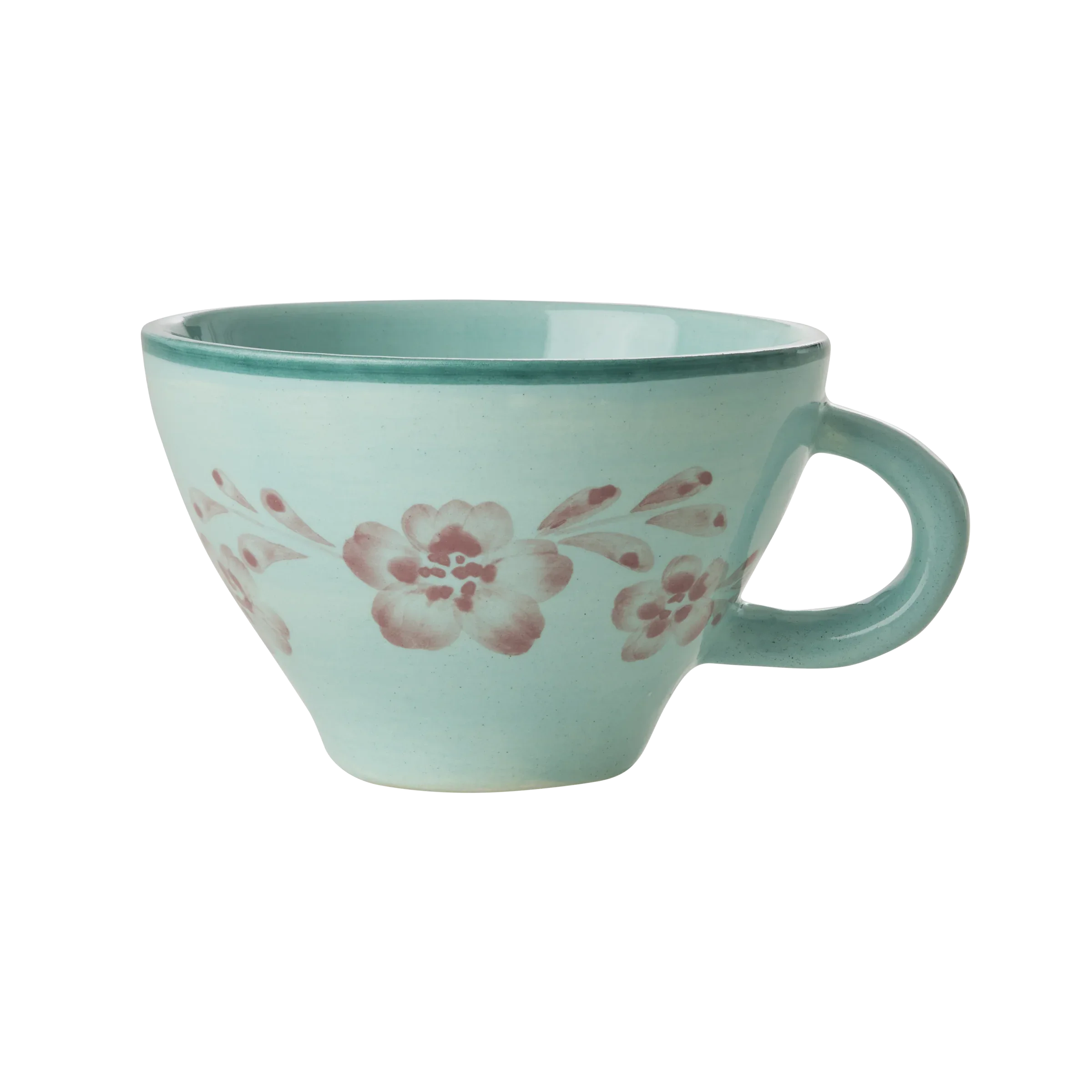 Ceramic Tea Cup with Hand Painted Soft Pink Flower Vine - 5.0 oz - BIG FRENCHIES
