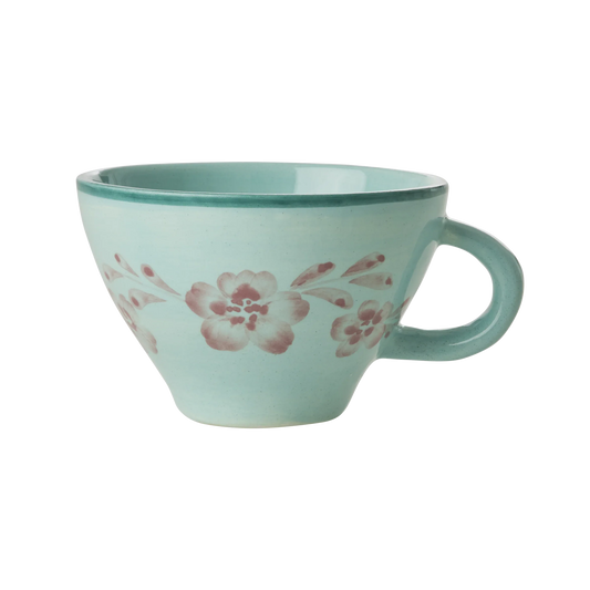Ceramic Tea Cup with Hand Painted Soft Pink Flower Vine - 5.0 oz - BIG FRENCHIES