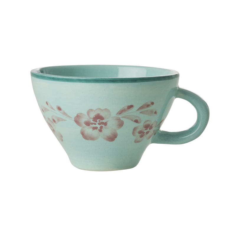 Ceramic Tea Cup with Hand Painted Soft Pink Flower Vine - 5.0 oz - BIG FRENCHIES