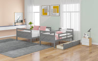 Twin over Full Bunk Bed with Ladder Two Storage Drawers  Safety Guardrail  Gray