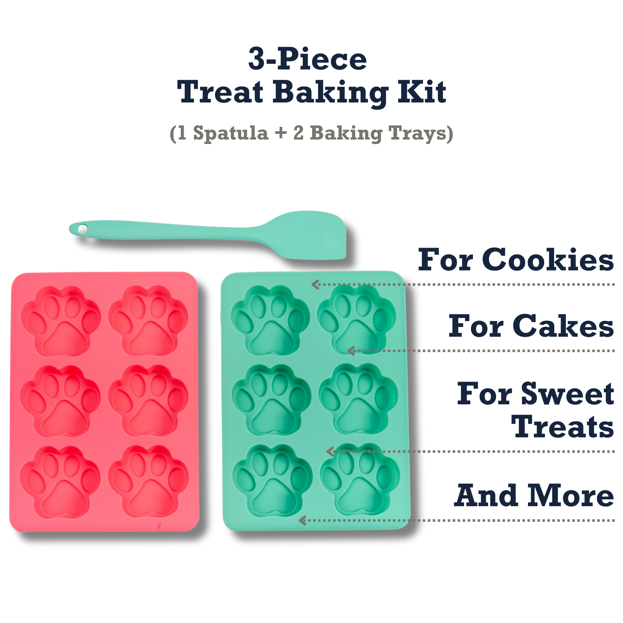 Country Living 3-Piece Silicone Baking Kit – Includes 2 Baking Trays (6-Cavity Paw Print Mold) & Spatula – for Homemade Dog Treats, Candy, Chocolate, and Ice Cubes - BIG FRENCHIES