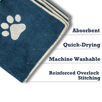 Country Living Large Marine Blue Microfiber Dog Bath Towel with Embroidered Paw Print - BIG FRENCHIES