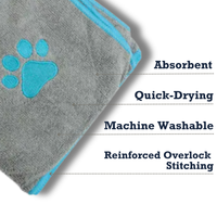 Country Living Large Gray Microfiber Dog Bath Towel with Teal Embroidered Paw Print - BIG FRENCHIES