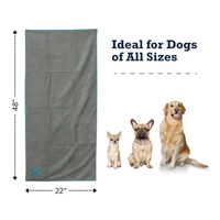 Country Living Large Gray Microfiber Dog Bath Towel with Teal Embroidered Paw Print - BIG FRENCHIES