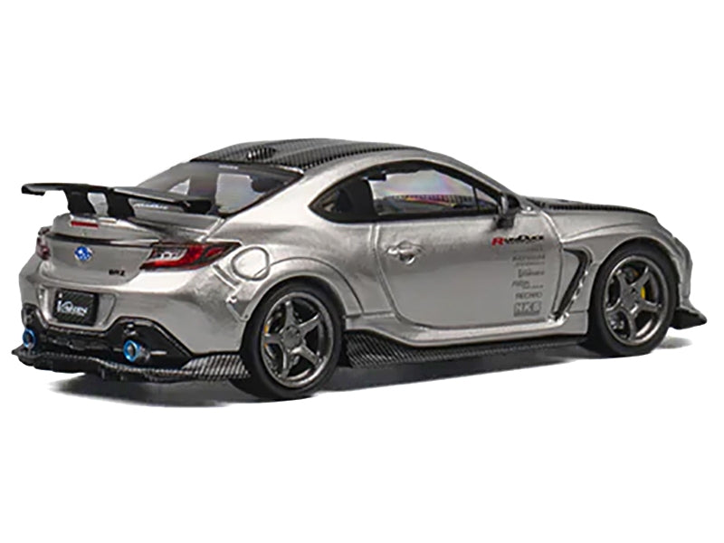 Subaru BRZ Varis Arising-1 RHD (Right Hand Drive) Gray Metallic with Carbon Hood and Top and Extra Wheels 1/64 Diecast Model Car by CM Model