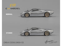 Pagani Huayra Codalunga Silver Metallic with Sunroof and Extra Wheels 1/64 Diecast Model Car by CM Model