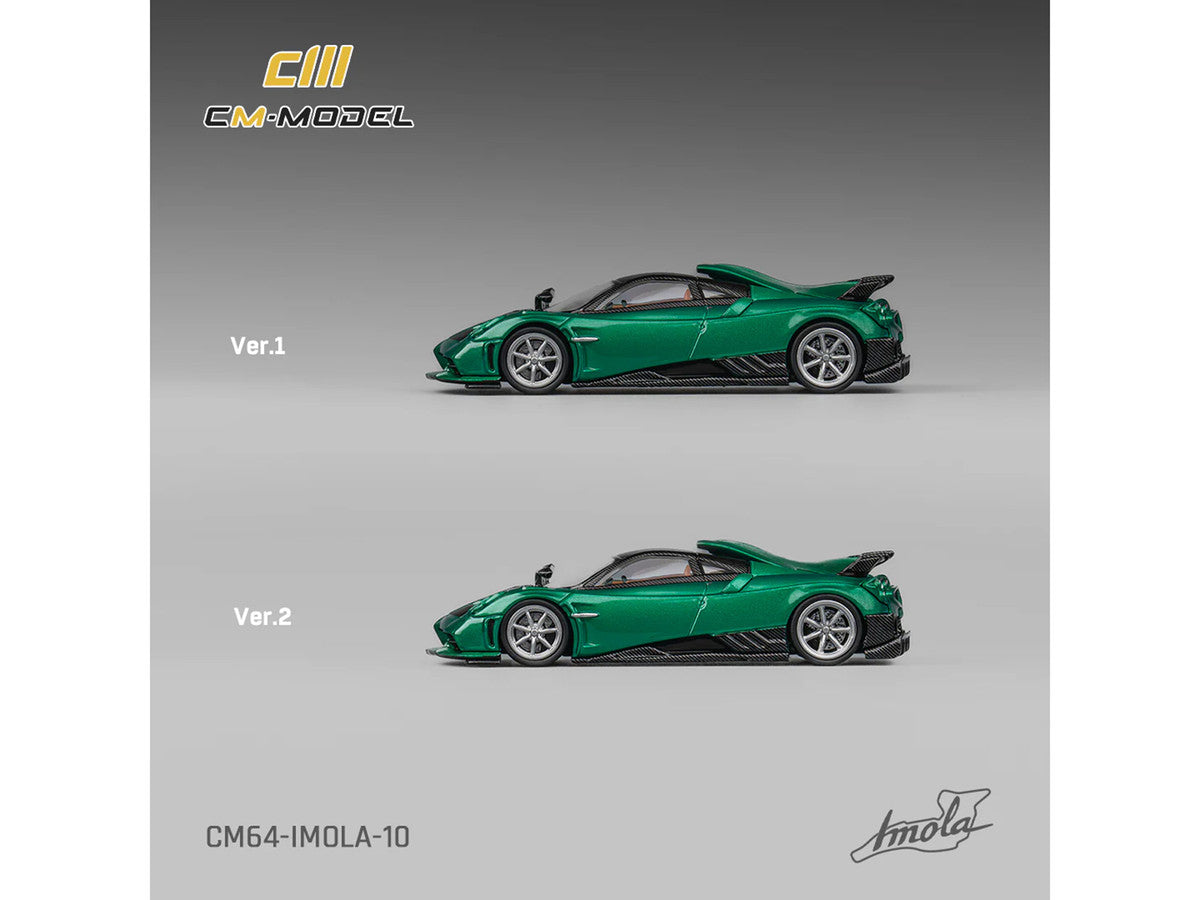 Pagani Imola Emerald Green Metallic with Carbon Top and Extra Wheels 1/64 Diecast Model Car by CM Model