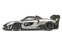 McLaren Senna GTR Silver Gray Metallic with Carbon Hood and Black Top 1/64 Diecast Model Car by CM Model