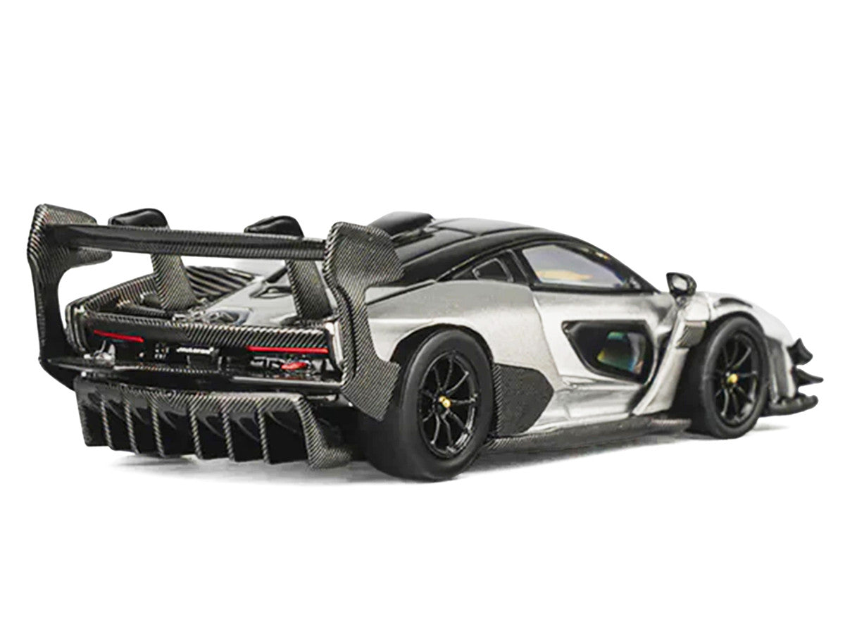 McLaren Senna GTR Silver Gray Metallic with Carbon Hood and Black Top 1/64 Diecast Model Car by CM Model
