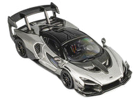 McLaren Senna GTR Silver Gray Metallic with Carbon Hood and Black Top 1/64 Diecast Model Car by CM Model