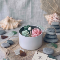 Blush & Teal Rosette Cactus Candle