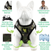 EcoBark Camo Step In Dog Harness - Reflective Soft Mesh Harness for Teacup, Small Dogs and Puppies - BIG FRENCHIES