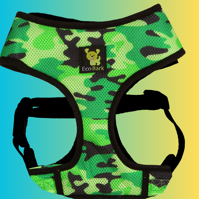 EcoBark Camo Dog Harness - Over-the-Head Dog Vest Halter for Small to Medium Dogs and Puppies - BIG FRENCHIES