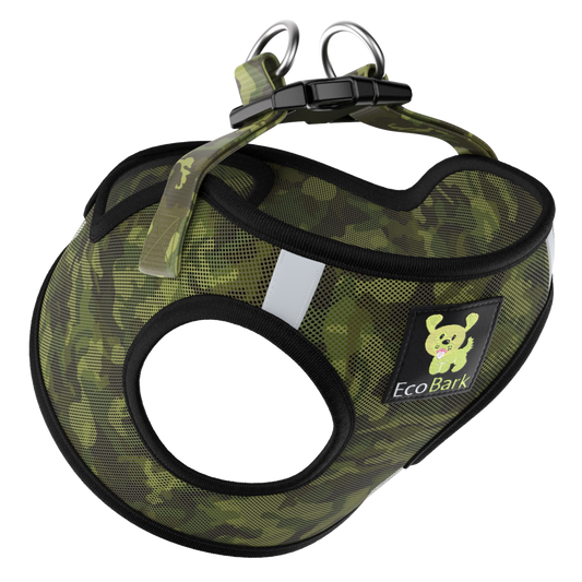 EcoBark Camo Step In Dog Harness - Reflective Soft Mesh Harness for Teacup, Small Dogs and Puppies - BIG FRENCHIES