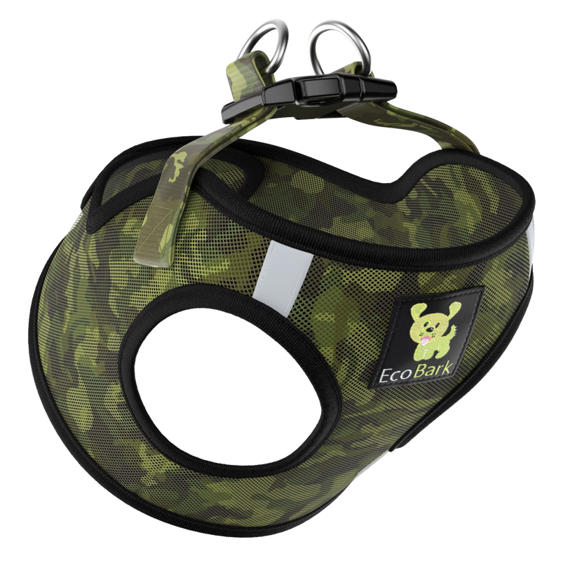 EcoBark Camo Step In Dog Harness - Reflective Soft Mesh Harness for Teacup, Small Dogs and Puppies - BIG FRENCHIES