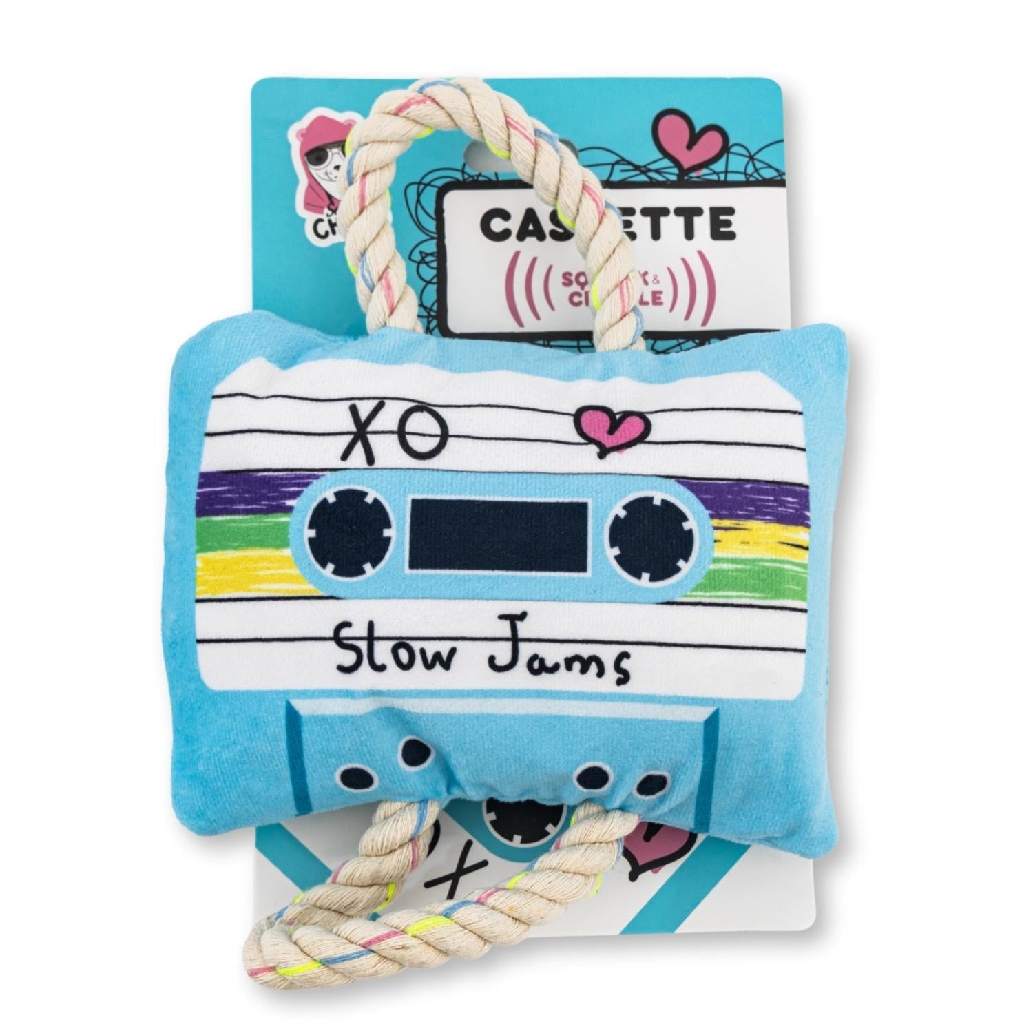 Retro Cassette Tape Plush Dog Toy – with Squeaker & Crinkle Paper for Fun Play - BIG FRENCHIES