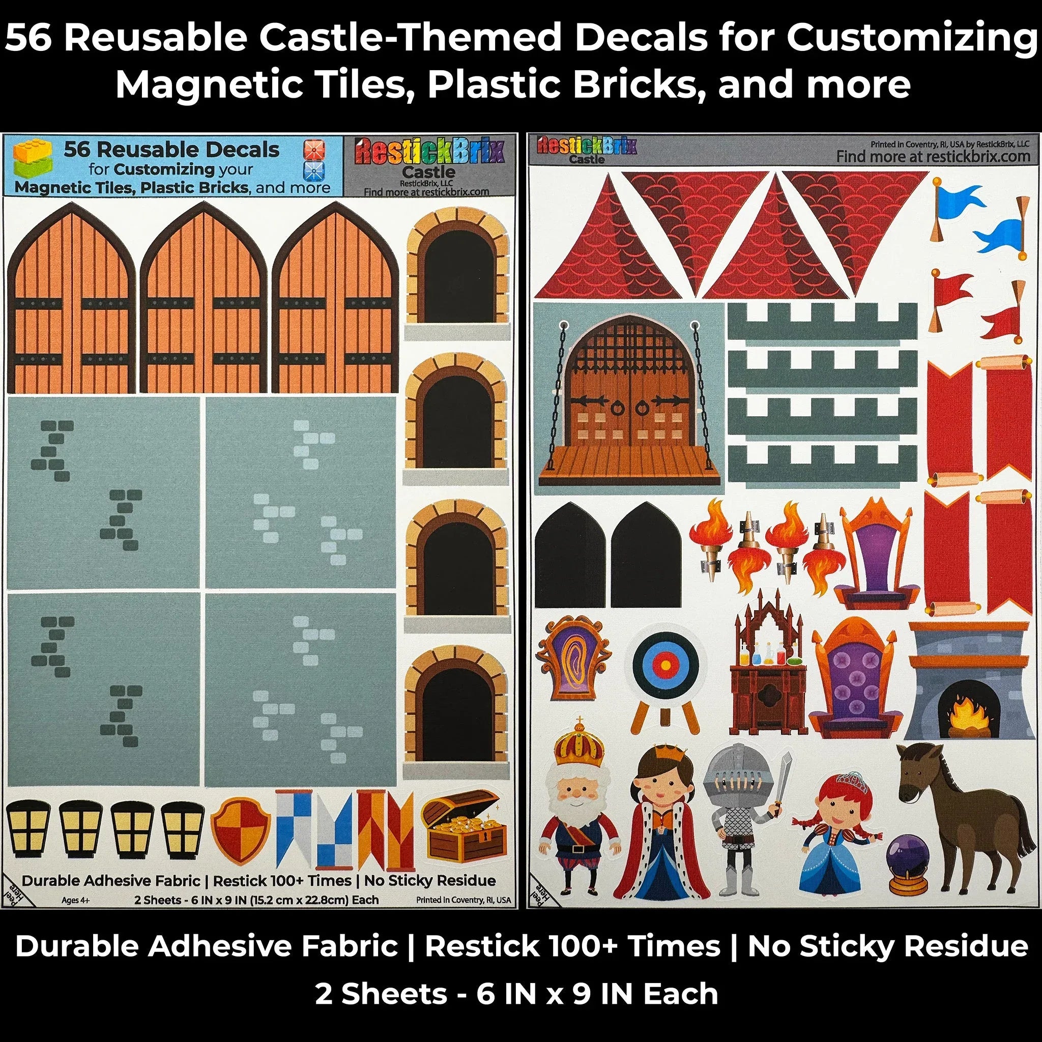 Castle: Reusable Decals for Customizing Magnetic Tiles, Plastic Bricks, and more - BIG FRENCHIES