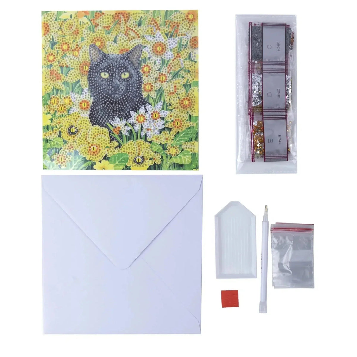 Cat Amongst the Flowers Crystal Art Card Kit Craft Buddy - BIG FRENCHIES