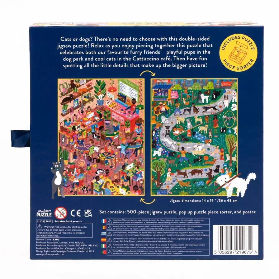 Cat Café Dog Park 500 Piece Double-Sided Jigsaw Puzzle Professor Puzzle - BIG FRENCHIES