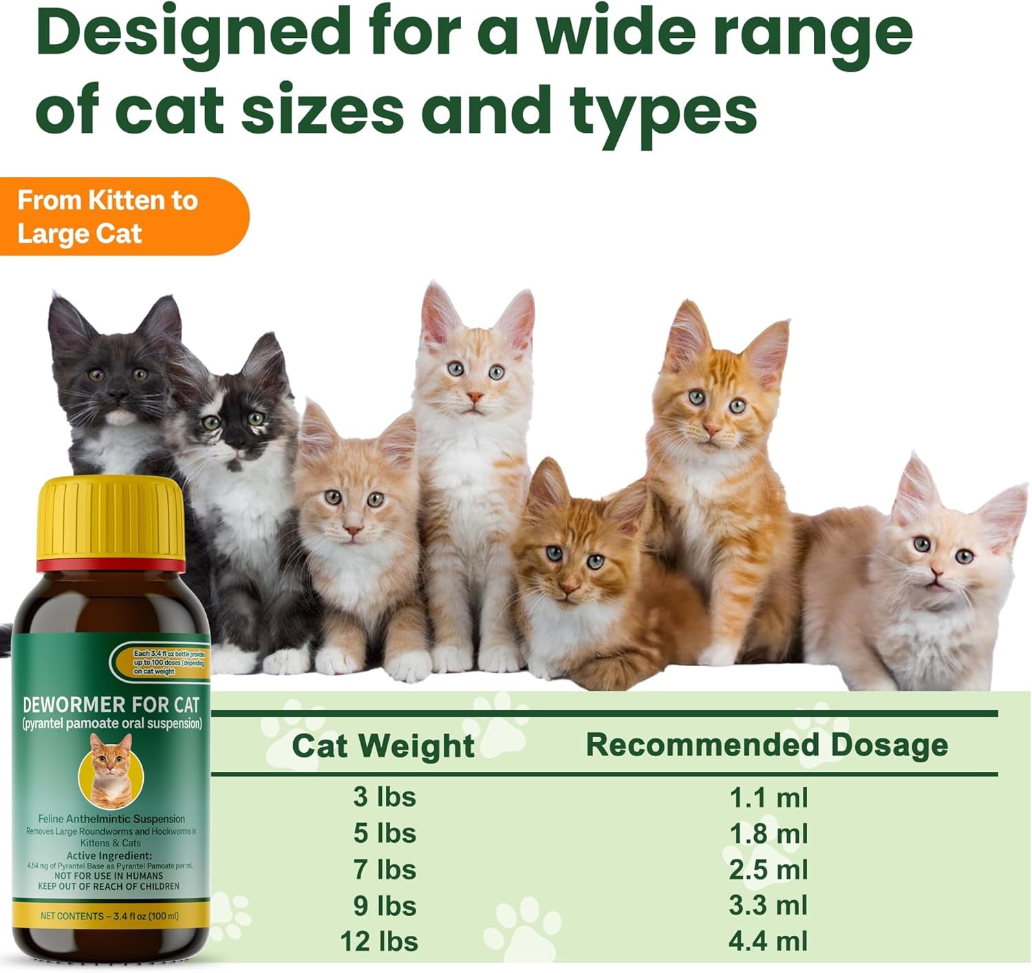 Cat Dewormer Liquid Pyrantel Pamoate Roundworm Hookworm 100ml