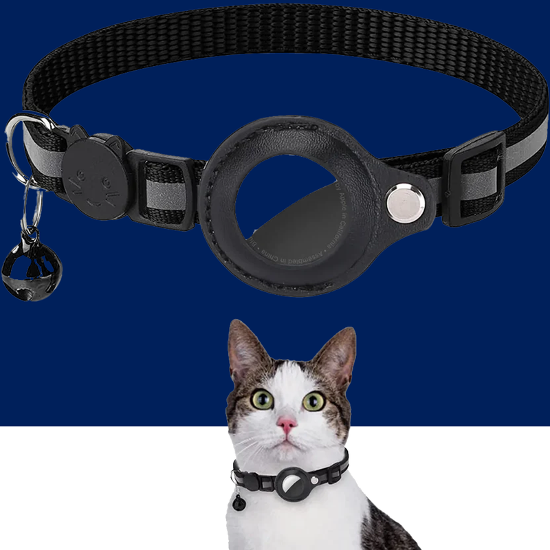 Cat AirTag Holder Collar – Adjustable Reflective Breakaway Kitten Collar with Bell & Waterproof AirTag Case - BIG FRENCHIES