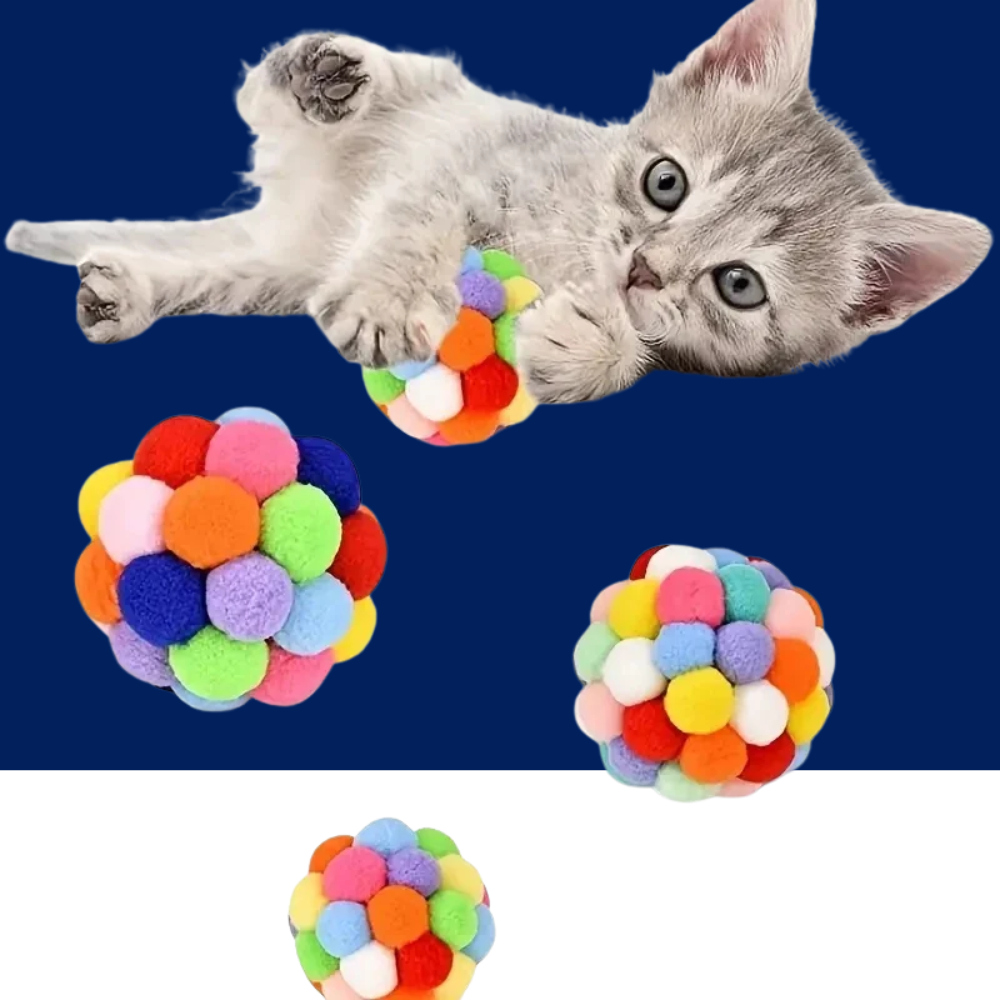 Cat Plush Bell Ball Toy – Colorful Woolen Self-Play Ball - BIG FRENCHIES