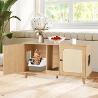 43 Inches Cat Litter Box Enclosure with Double Rooms and 2 Sisal Scratching Mats