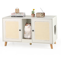 43 Inches Cat Litter Box Enclosure with Double Rooms and 2 Sisal Scratching Mats