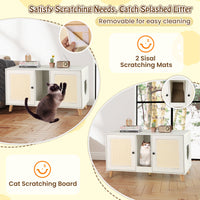 43 Inches Cat Litter Box Enclosure with Double Rooms and 2 Sisal Scratching Mats