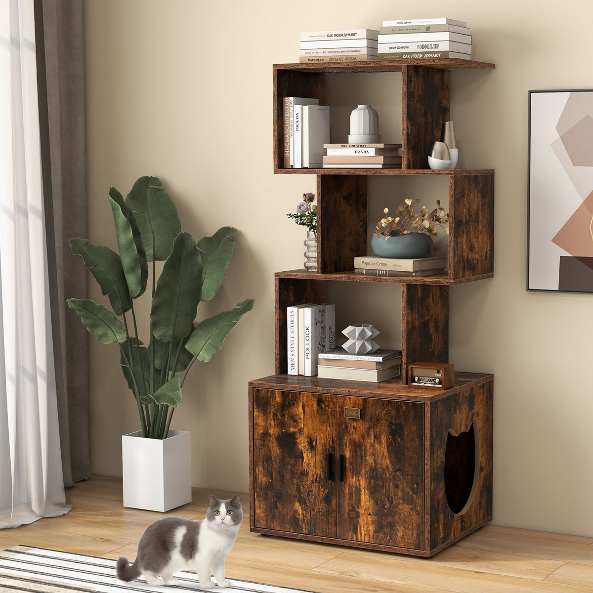 56 Inch Tall Cat Litter Box Enclosure with Storage