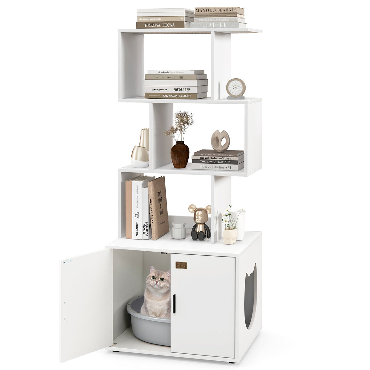 56 Inch Tall Cat Litter Box Enclosure with Storage