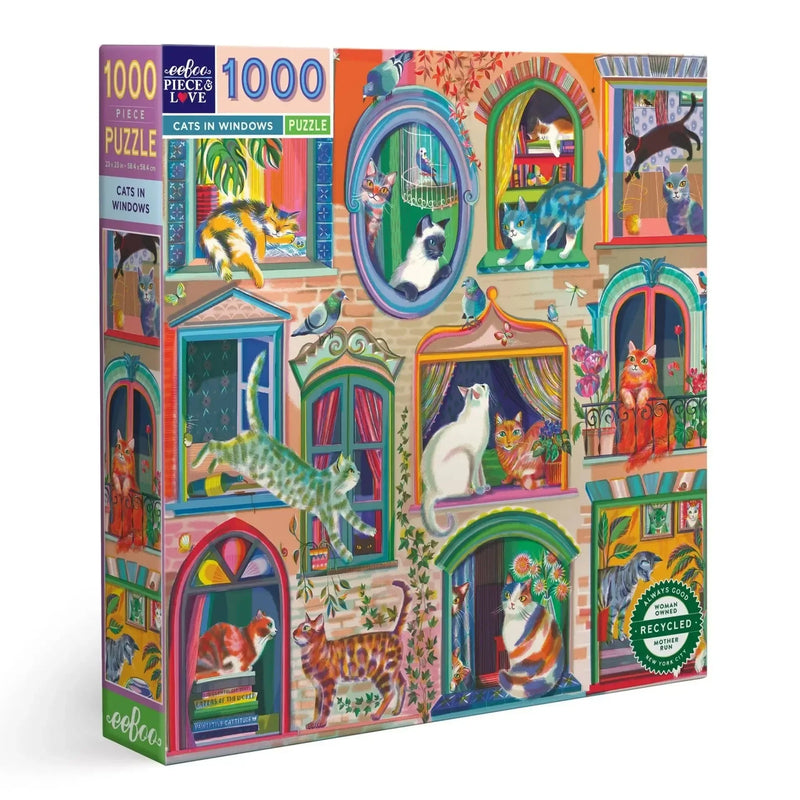 Cats in Windows 1000 Piece Jigsaw Puzzle eeBoo - BIG FRENCHIES
