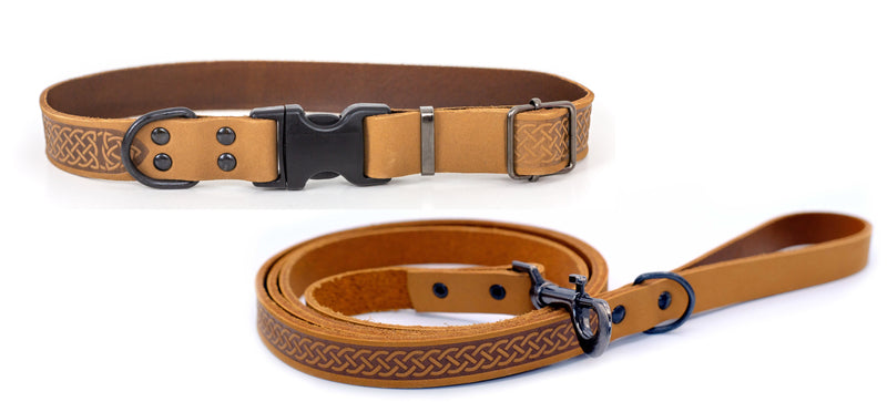 Celtic Sport Leather Collar and Leash Set - BIG FRENCHIES