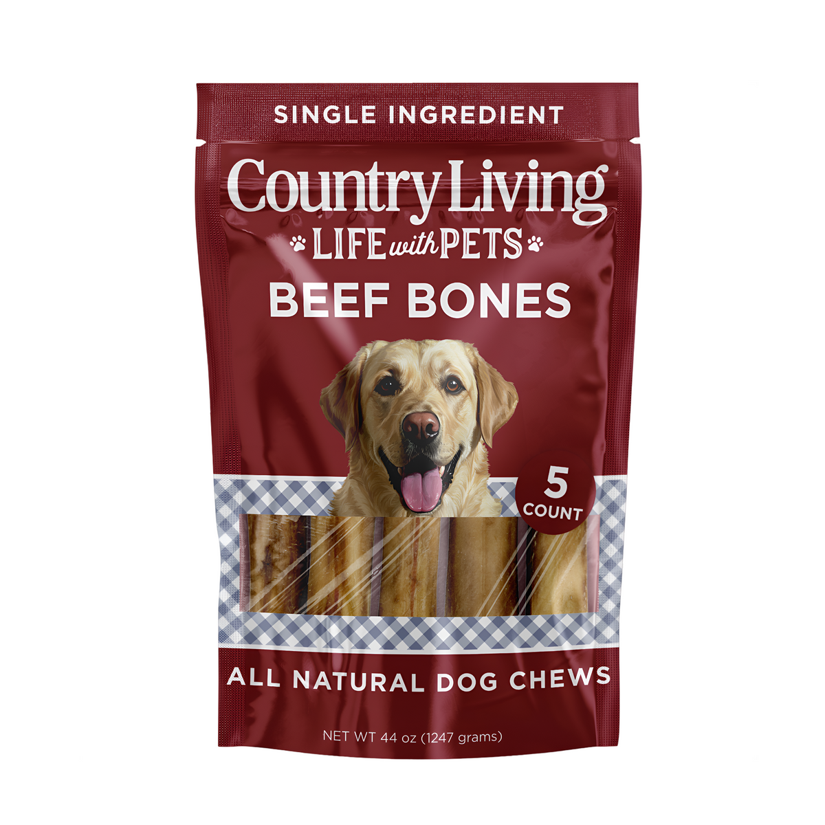 Country Living 5”-6” Beef Center Cut Bones for Dogs – 5 Count Bag – All-Natural, Long-Lasting Dog Chews – Single-Ingredient, High-Protein, Rawhide-Free – Supports Dental Health - BIG FRENCHIES