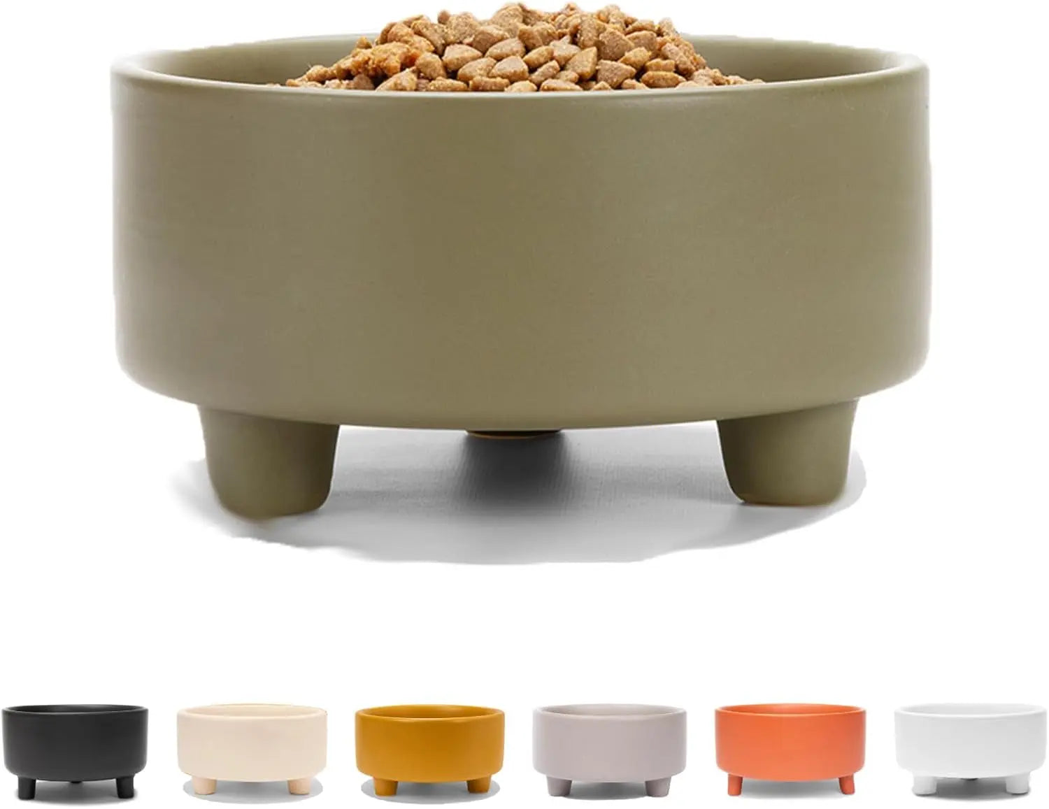 Ceramic Cat & Dog Pet Bowl, Elevated Stoneware Feeder, Dishwasher Safe - BIG FRENCHIES