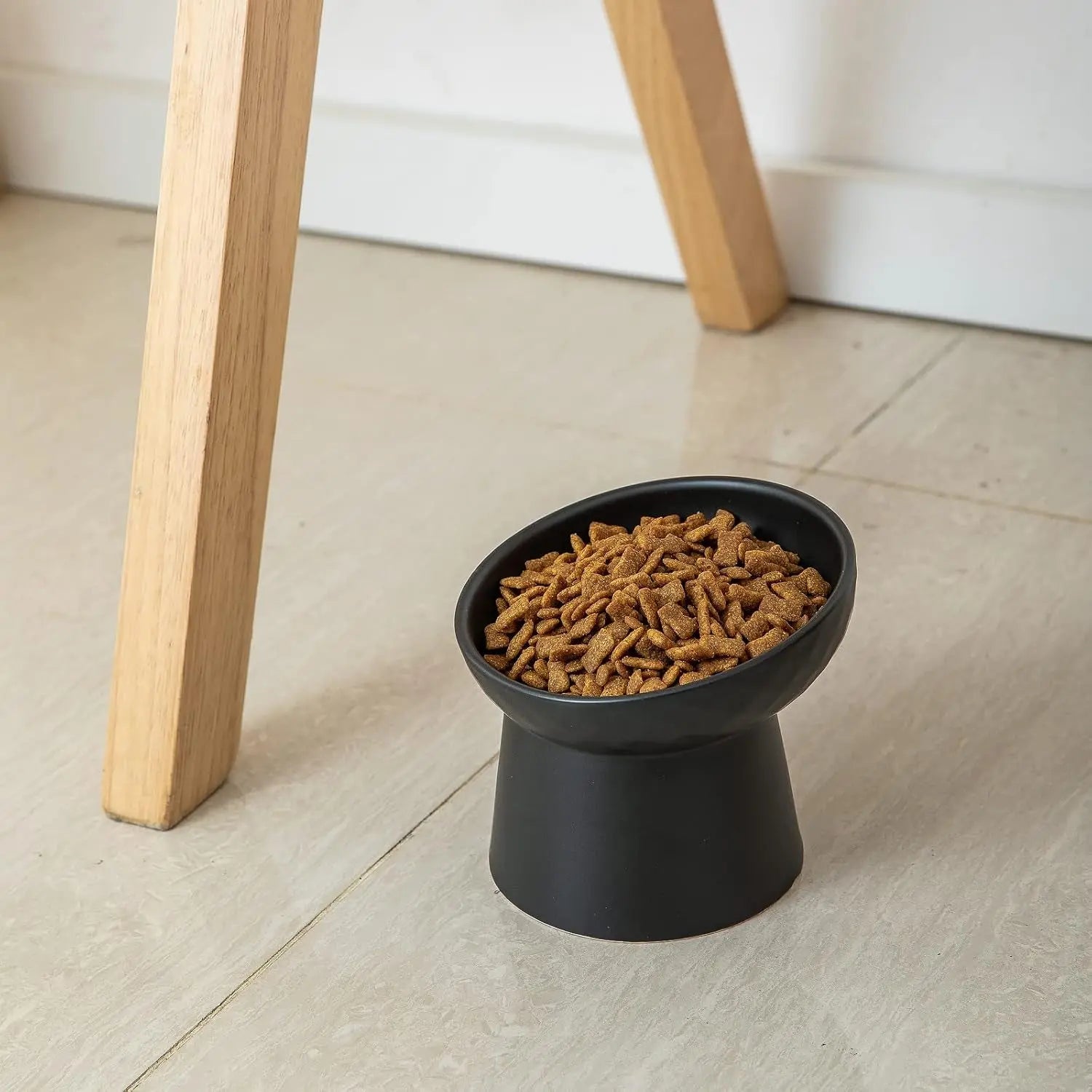 Ceramic Raised Tilted Cat Bowls Set of 2, Elevated Porcelain Feeder - BIG FRENCHIES