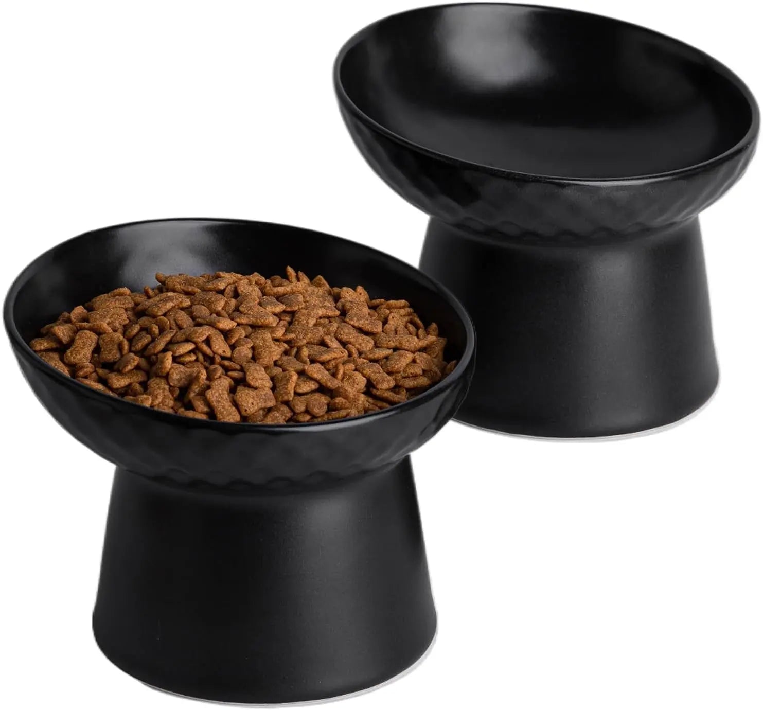 Ceramic Raised Tilted Cat Bowls Set of 2, Elevated Porcelain Feeder - BIG FRENCHIES