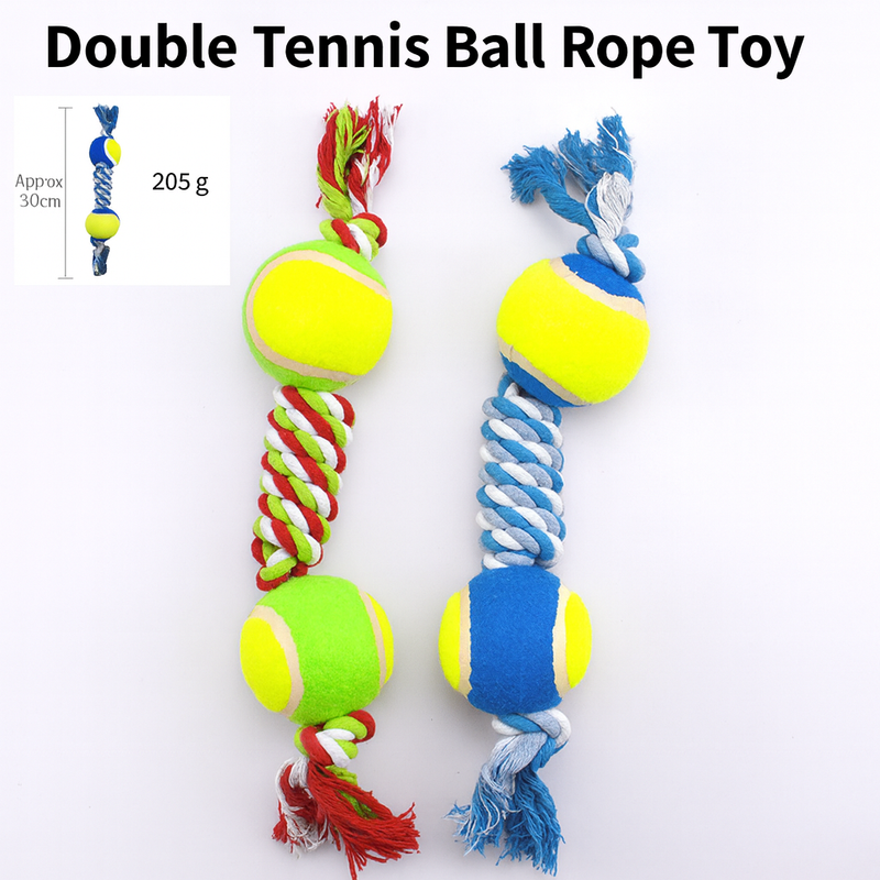 Dog toy Double Tennis Ball Rope-Pet Toys-BIG FRENCHIES-Jane's Pet Boutique