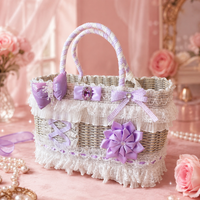 Luxury Lavender Lace Wicker Pet Carrier Basket for Small Dogs & Cats